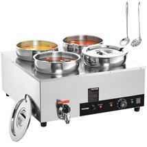 VEVOR Electric Soup Warmer, Four 7.4QT Stainless Steel Round Pot 86~185F... - $341.05