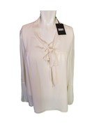 DKNY Poet Blouse Pleated Crepe Chiffon Semi-Sheer Ivory sz L NEW - $43.93