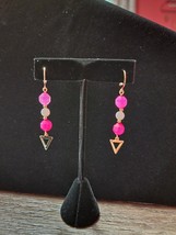 Hot Pink Agate Triangle Drop Earrings  - $22.00