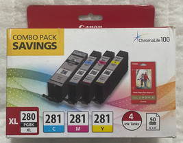 Canon 280XL Pigment Black &amp; Canon 281 Cyan Magenta Yellow Ink 2021C006 Bulk Pack - £36.18 GBP