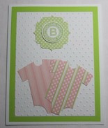 Stampin Up! Handmade card Welcome Baby Bodysuit Green Pink White w/ enve... - £4.81 GBP