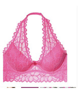 Victoria&#39;s Secret Pink Floral Lace Halter Push Up Bra Size Small Hot Pink - $32.23 CAD