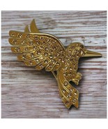 Vintage Hummingbird in Flight Brooch Gold Tone Rhinestone Bird Pin - £22.08 GBP