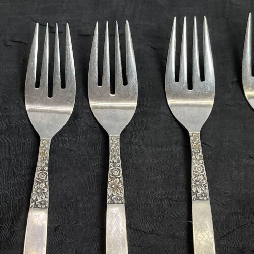 Primary image for 7 Vintage Salad Forks Imperial (IIC) Stainless - Floral Pattern Japan