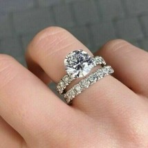 Engagement Wedding Ring Set 3.25Ct Round Simulated Diamond 14k White Gold Size 7 - £227.30 GBP