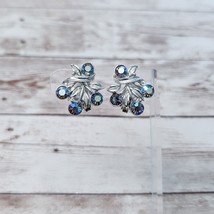 Vintage Clip On Earrings Stunning Silver Tone &amp; Iridescent Gems Statement - £13.36 GBP