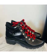 SCHUTZ Patent Leather Hiking Boots Booties, Red Laces/Black, Size 6.5, NWOT - $99.00
