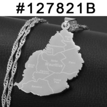 Anniyo 3.2cm Mauritius Map City Name Pendant Necklaces for Women Girl Silver Col - £12.68 GBP
