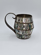 Vintage Abalone Inlay Brass Barrel Mug Tankard Iridescent Mosaic Handle ... - $128.43