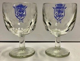 Heileman&#39;s OLD STYLE Beer Thumbprint Glass Goblets SET OF 2 Vintage Barware Gift - £10.17 GBP