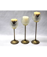 Brass And Frosted Glass Single Light Tulip Candle Holder - Stepped Set Of 3 - $16.62