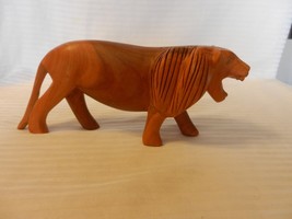 Wooden Hand Carved Roaring Lion Figurine, 3.75&quot; Tall 8.75&quot; Long - $30.00