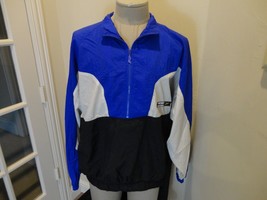 Vintage 90&#39;s Reebok Blue Black Gray COLORBLOCK 1/2 Zip Nylon Track jacket Sz L - £33.89 GBP