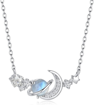 Moonstone Necklace 925 Sterling Silver Moon Star Planet Necklace for Wom... - £38.06 GBP