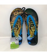Crocs Mens Chawaii Leopard Thong Sandals Sz 12 King Animal Face Blue Bottom - £35.04 GBP
