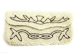 Retro vtg Evening Bag White Satin Beaded Clutch Purse 1950S Nice Wedding... - $34.75