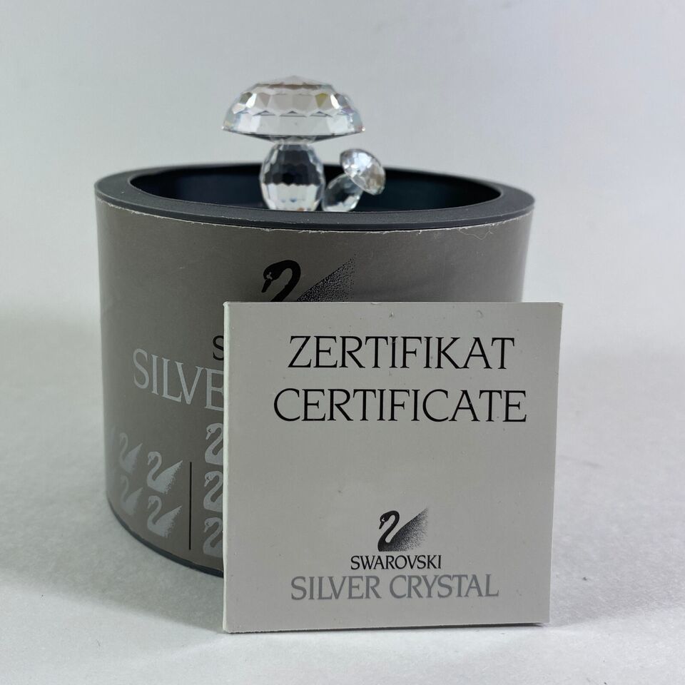 1996 Vintage Swarovski  silver Crystal  Mushrooms toad stool with box and CoA