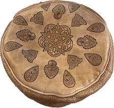 Tan leather ottoman hassock,  Moroccan pouf in tan leather, Tan Moroccan... - £56.62 GBP