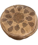 Tan leather ottoman hassock,  Moroccan pouf in tan leather, Tan Moroccan... - $1,408.68 MXN