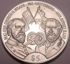 Gem Unc Liberia 2000 5 Dollars~Robert E. Lee And George G. Meade~Gettysb... - $12.69