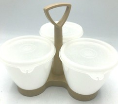 Vintage Tupperware Trio Condiment Caddy 757-2 Gold Almond Complete Set Relish - £7.77 GBP