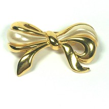 Vintage Signed Napier brooch gold tone bow pin - £15.15 GBP