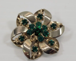 *B9) Vintage Gold Tone Faux Green Emerald Rhinestone Brooch Pin - $9.89
