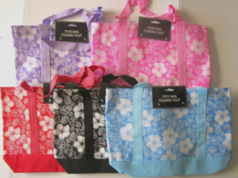 Luau Hibiscus Flower Tote Bag Grp Of 5 (Purple, Blue, Pink, Blk, Red) 15&quot;x11&quot; - £15.78 GBP