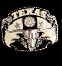 HUGE Texas Buckle - Men&#39;s Vintage rodeo steer - Long Horn cattle - Count... - £59.95 GBP