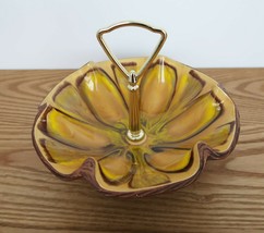 Vtg Treasure Craft USA MCM tidbit candy nut tray dish handle yellow glaze - £19.97 GBP