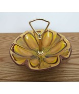 Vtg Treasure Craft USA MCM tidbit candy nut tray dish handle yellow glaze - £19.53 GBP