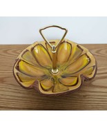 Vtg Treasure Craft USA MCM tidbit candy nut tray dish handle yellow glaze - $24.99