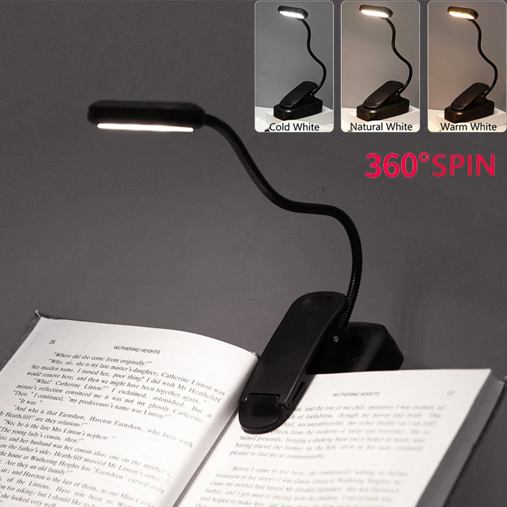 Portable LED Book Light Clip-on Dimmable Reading Light Eye Caring Mini Desk Lamp - £12.07 GBP