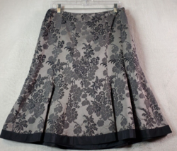Ann Taylor Flare Skirt Womens Size 8 Black Gray Floral 100% Silk Lined Side Zip - £16.73 GBP