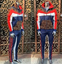 Men&#39;s Leopard Print Red | White | Navy Fashion Tracksuit - $97.02+