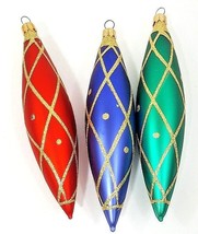Victorian Glass Ornaments W/Hand Painted Glitter Regency 5 1/2&quot; Set Of 3 - $19.62