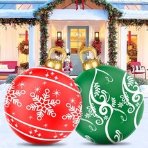2PCS Inflatable Christmas Ball Decorations 24 Inch Red Snow Merry Christmas PVC  - £39.73 GBP