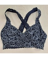 Aerie Bralette Bra Lace Stretch Small Cross Back Embroidery Floral navy ... - £11.67 GBP