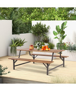 Patio Acacia Wood Picnic Table Bench Set w/ 71&quot; Tabletop &amp; 2&quot; Umbrella Hole - £371.15 GBP