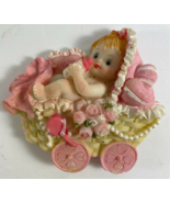 Vintage Ceramic Baby Girl Pink Floral Carriage Refrigerator Magnet - $14.84
