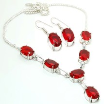 Mozambique Garnet Oval Shape Handmade Fashion Necklace Set Jewelry 18&quot; SA 634 - £6.48 GBP