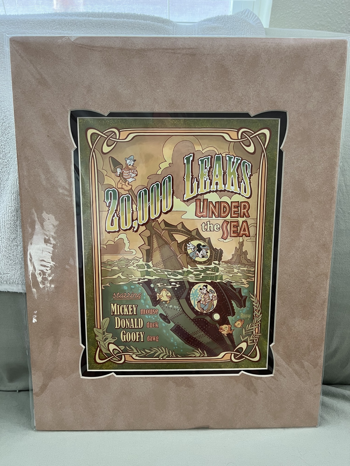 Disney Parks 20,000 Leaks Under the Sea Mickey Donald Matted Art Print NEW - £79.85 GBP