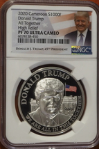 2020 Cameroon- S100F- All Together- Donald Trump-NGC- PF70 UC- High Relief - £237.28 GBP