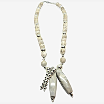 Vintage Style Beaded Necklace Gray Color Tones Acrylic Multi-shaped Beads 22&quot; L - £7.03 GBP