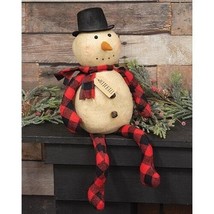 primitive rustic farmhouse MITCHELL SNOWMAN red buffalo plaid 22&quot; fabric DOLL - $59.99