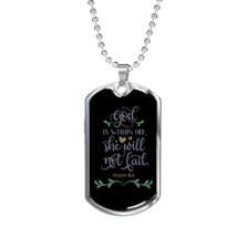 She Will Not Fail Christian Necklace Stainless Steel or 18k Gold Dog Tag 24&quot; Ch - £38.52 GBP+