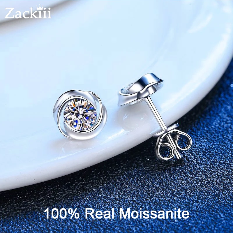 Moissanite Stud Earrings 0.6ct-1ct D Color Brilliant Round Diamond Earrings Ster - £44.38 GBP