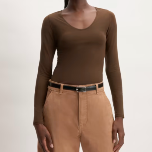 Primary image for Everlane Women's The Supima Form Ballet Neck Tee Long Sleeve Top Brown Size S