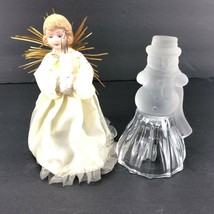 Vintage Christmas Porcelain Head Angel Crystal Frosted Snowman Bell Set 2 - £20.24 GBP