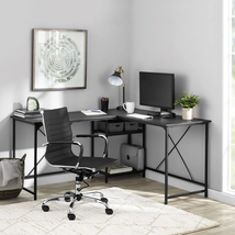 Two-Way Convertible Desk with Lower Storage Shelf, Black Finish and Black Metal - £146.32 GBP